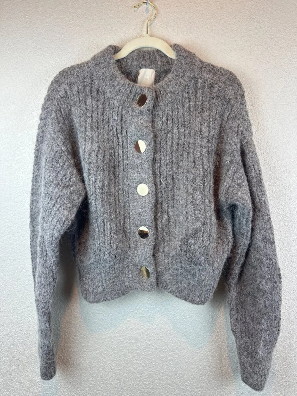 H&M Alpaca Blend Cardigan Sweater Gray Button Front Women’s Small Cozy Knit